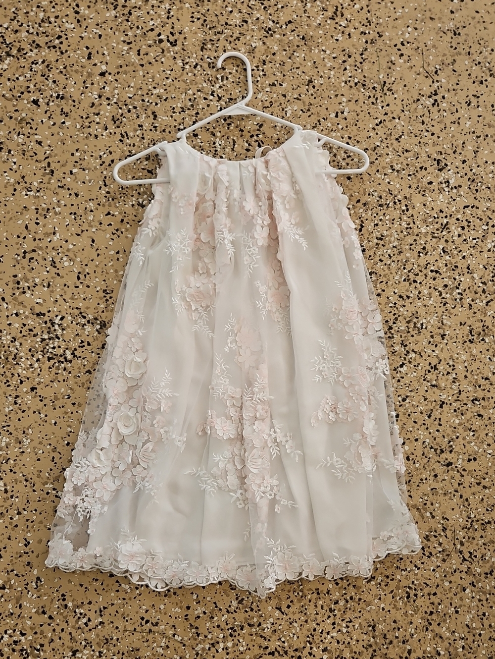 Helena Cream Dress with Pink Floral Appliques
